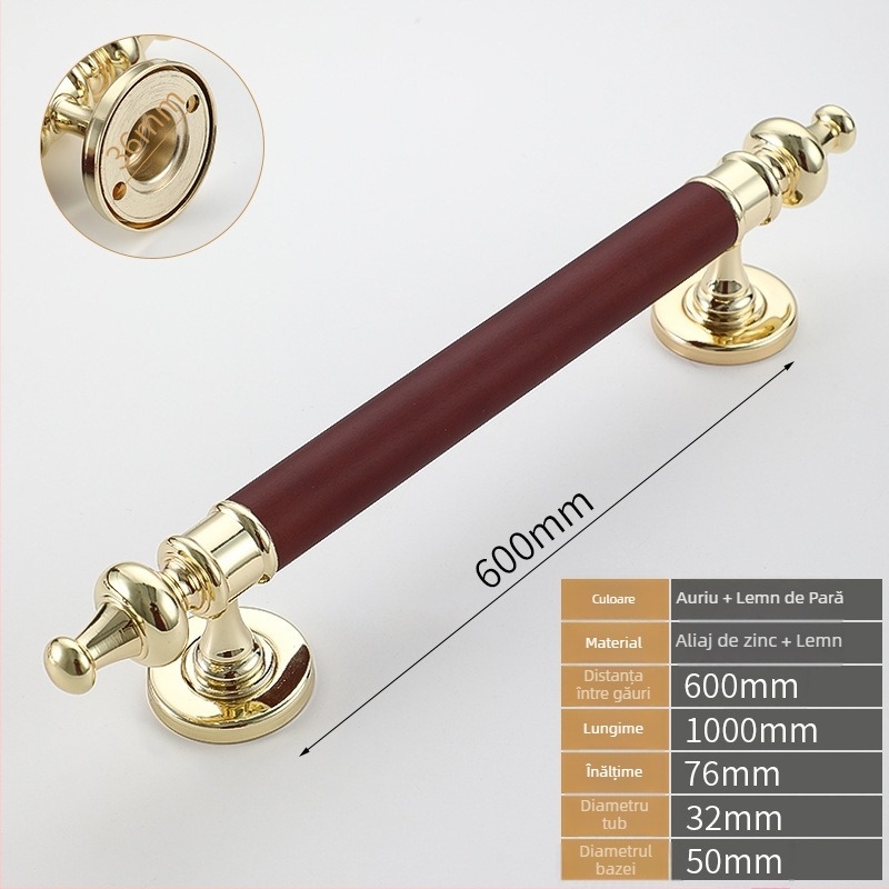 Mâner de ușă pentru uși glisante – mâner mare, aliaj de zinc + lemn de pară, modelul 001, finisaj lustruit, stil modern minimalist