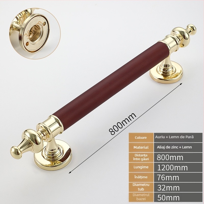 Mâner de ușă pentru uși glisante – mâner mare, aliaj de zinc + lemn de pară, modelul 001, finisaj lustruit, stil modern minimalist