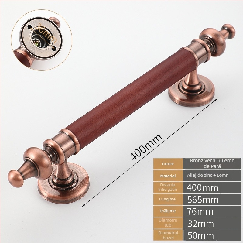 Mâner de ușă pentru uși glisante – mâner mare, aliaj de zinc + lemn de pară, modelul 001, finisaj lustruit, stil modern minimalist