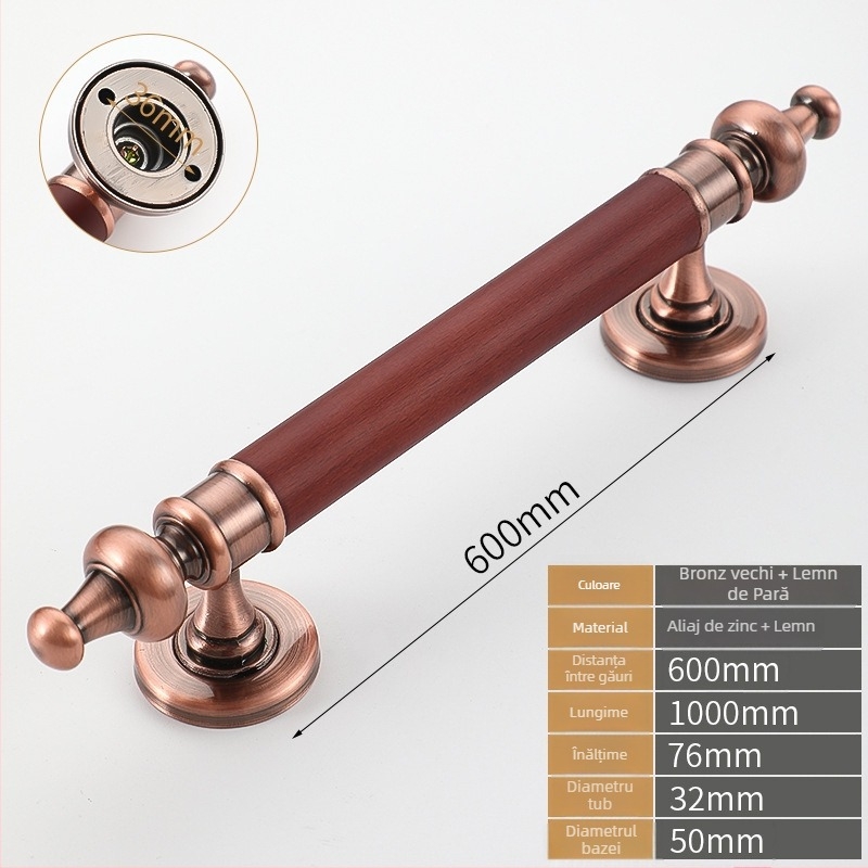 Mâner de ușă pentru uși glisante – mâner mare, aliaj de zinc + lemn de pară, modelul 001, finisaj lustruit, stil modern minimalist