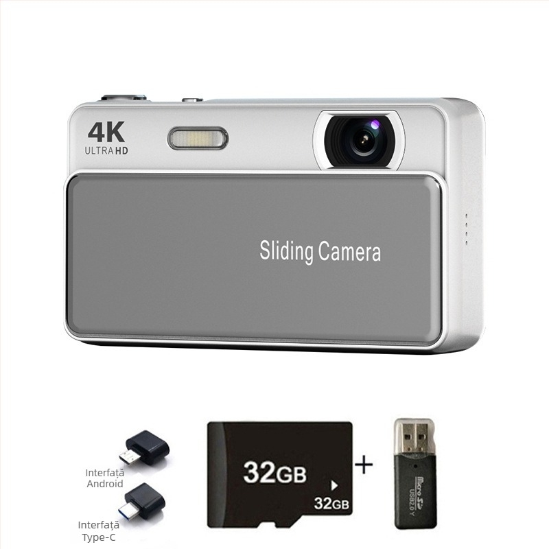 Cameră digitală inteligentă cu capac glisant, înregistrare 4K, senzor CMOS de 20 MP, zoom optic 16x, ecran LCD 2,8 inch