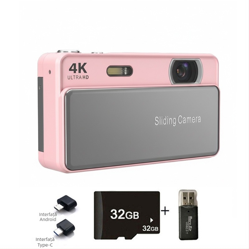 Cameră digitală inteligentă cu capac glisant, înregistrare 4K, senzor CMOS de 20 MP, zoom optic 16x, ecran LCD 2,8 inch
