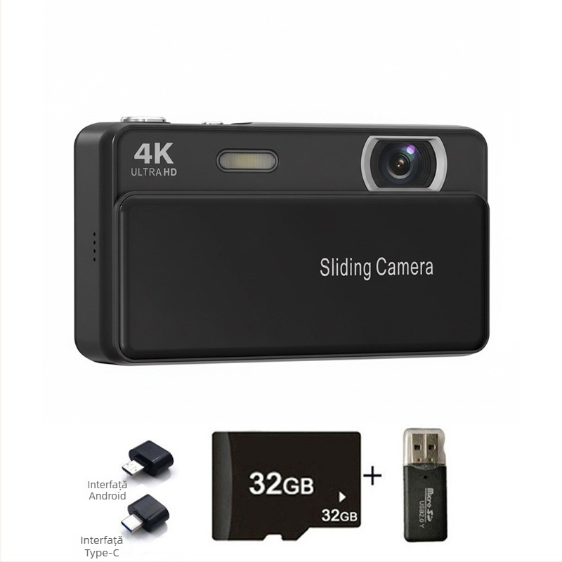Cameră digitală inteligentă cu capac glisant, înregistrare 4K, senzor CMOS de 20 MP, zoom optic 16x, ecran LCD 2,8 inch