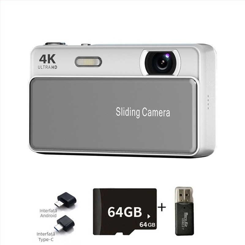 Cameră digitală inteligentă cu capac glisant, înregistrare 4K, senzor CMOS de 20 MP, zoom optic 16x, ecran LCD 2,8 inch