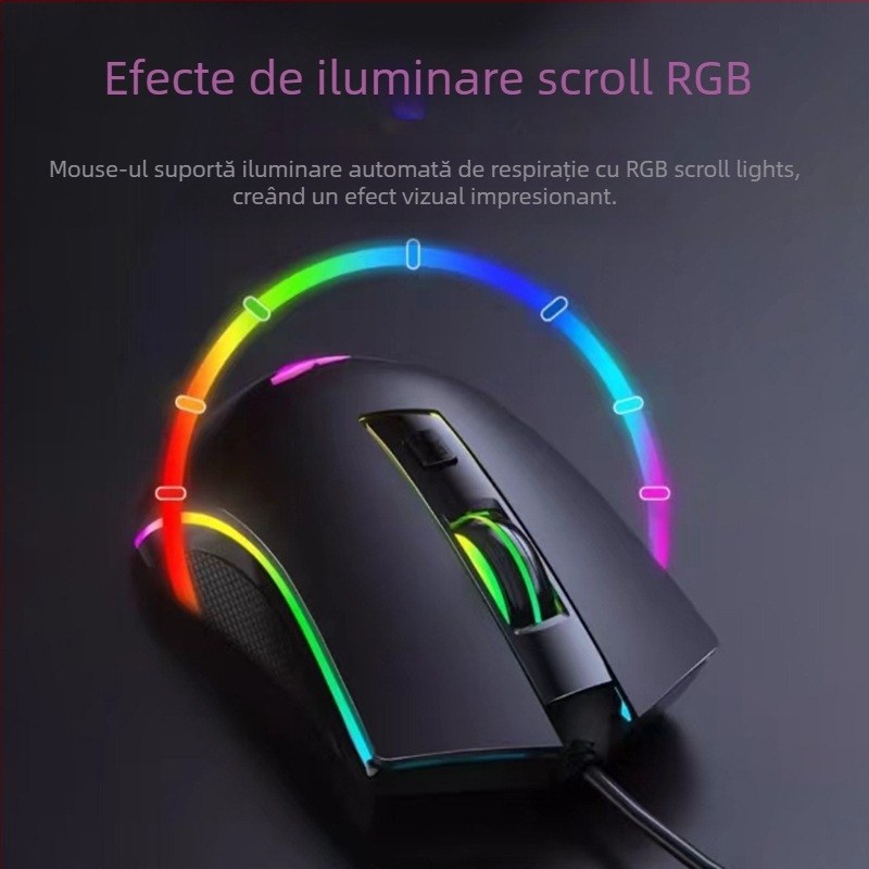Wolf Spider S28 mouse optic de gaming, 7200 DPI, 6 butoane, USB cablat, rotiță de scroll tactilă