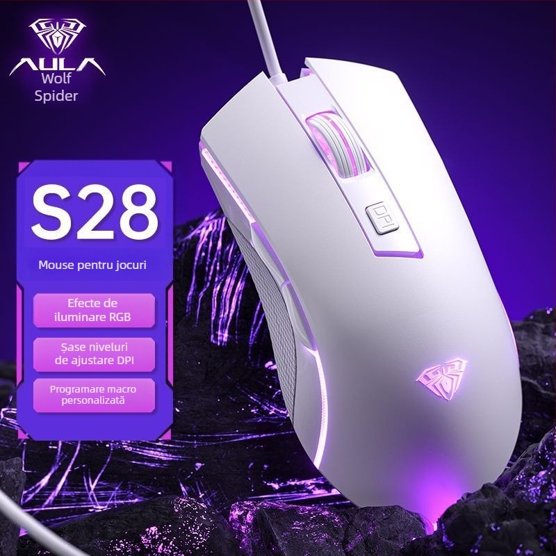 Wolf Spider S28 mouse optic de gaming, 7200 DPI, 6 butoane, USB cablat, rotiță de scroll tactilă