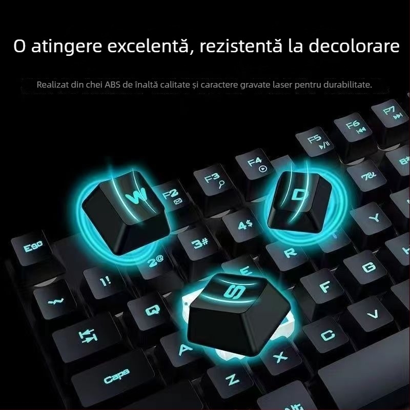 Set tastatură și mouse cu fir - tastatură cu membrană, USB, 98+ taste, ergonomic, iluminare monocromă
