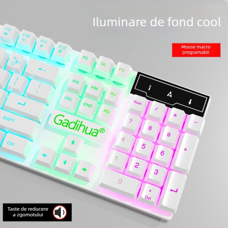 Set tastatură și mouse cu fir - tastatură cu membrană, USB, 98+ taste, ergonomic, iluminare monocromă