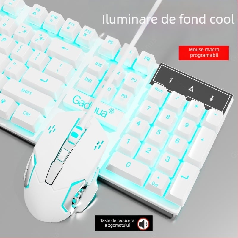 Set tastatură și mouse cu fir - tastatură cu membrană, USB, 98+ taste, ergonomic, iluminare monocromă