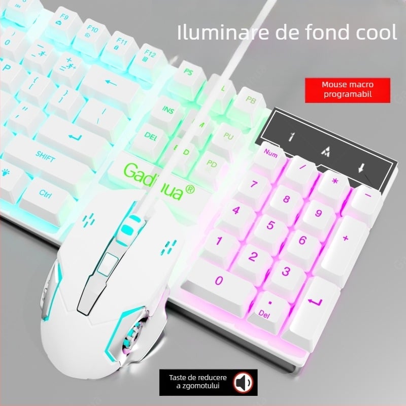 Set tastatură și mouse cu fir - tastatură cu membrană, USB, 98+ taste, ergonomic, iluminare monocromă