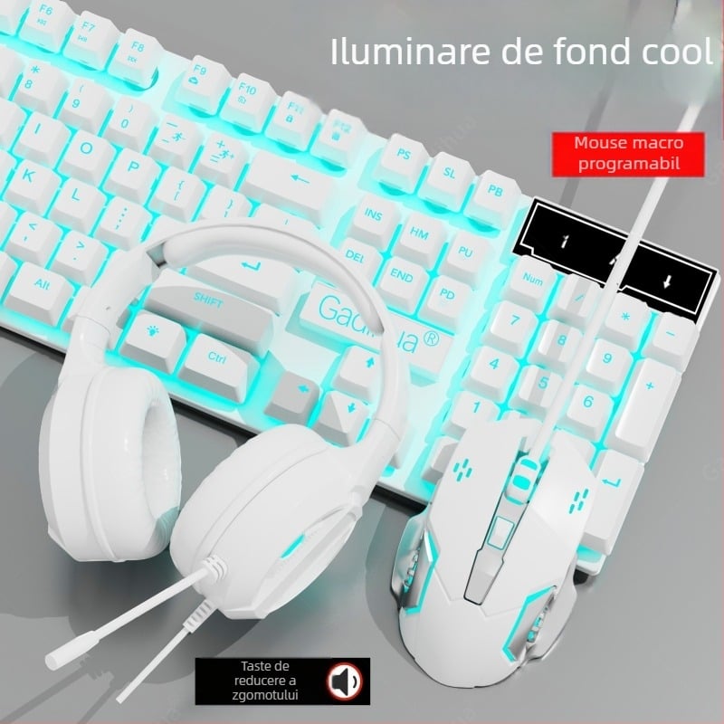 Set tastatură și mouse cu fir - tastatură cu membrană, USB, 98+ taste, ergonomic, iluminare monocromă