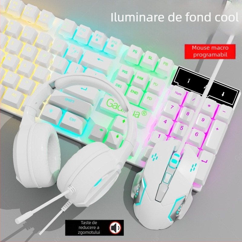 Set tastatură și mouse cu fir - tastatură cu membrană, USB, 98+ taste, ergonomic, iluminare monocromă