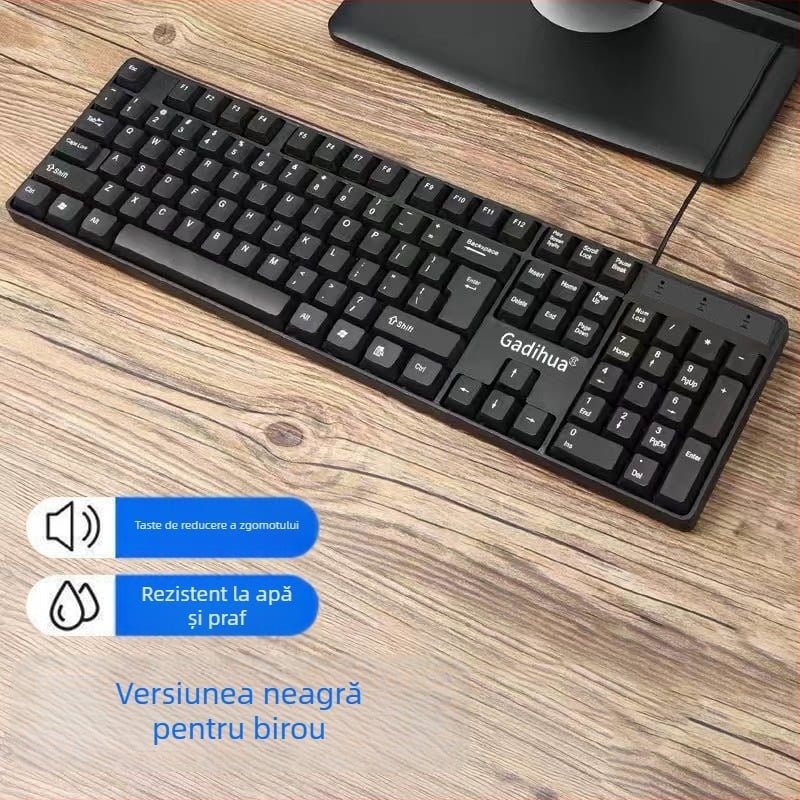 Set tastatură și mouse cu fir - tastatură cu membrană, USB, 98+ taste, ergonomic, iluminare monocromă