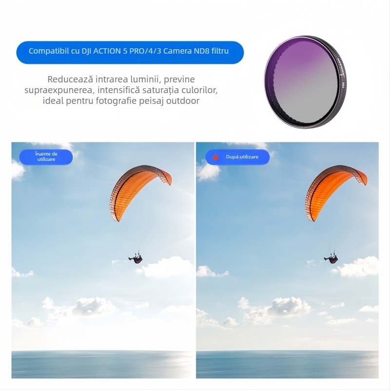 Kit filtre DJI Action 5 Pro/6/4: filtru CPL din sticlă, filtru NDUV, eliberare rapidă magnetică și protecție lentilei din sticlă temperată
