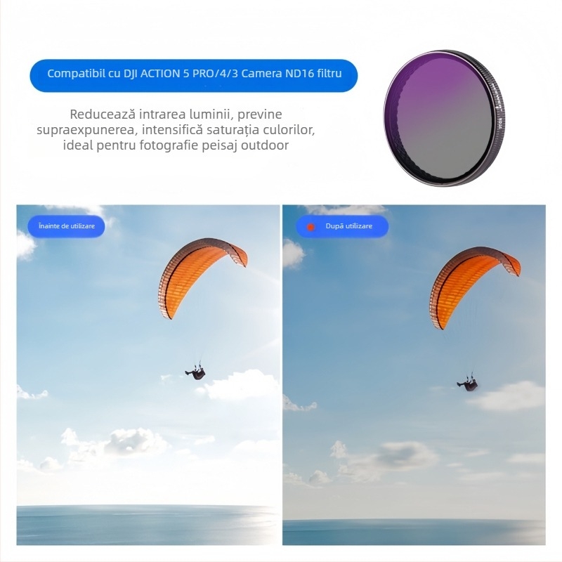 Kit filtre DJI Action 5 Pro/6/4: filtru CPL din sticlă, filtru NDUV, eliberare rapidă magnetică și protecție lentilei din sticlă temperată