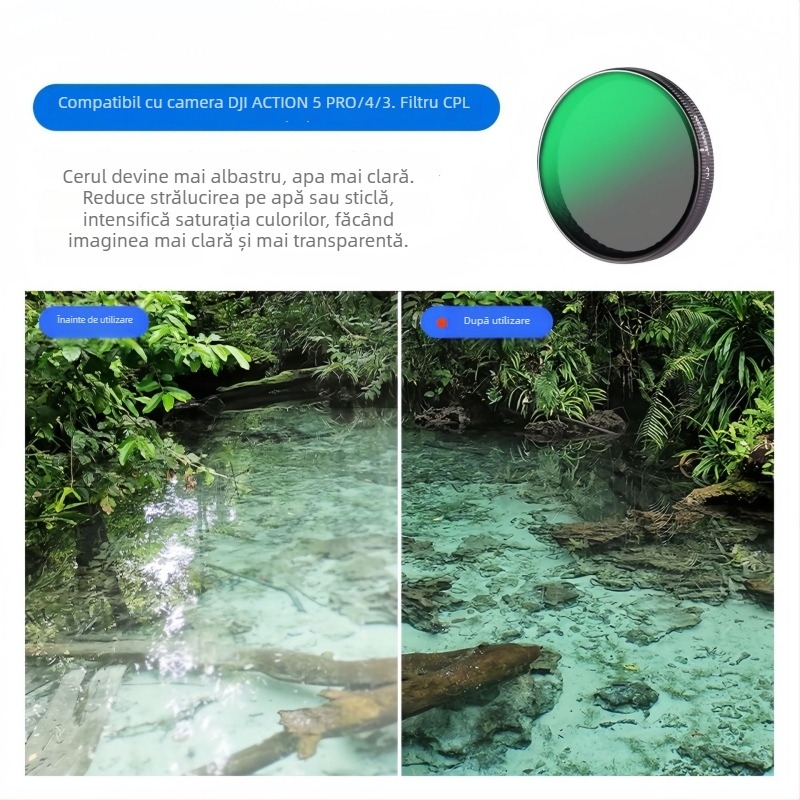 Kit filtre DJI Action 5 Pro/6/4: filtru CPL din sticlă, filtru NDUV, eliberare rapidă magnetică și protecție lentilei din sticlă temperată