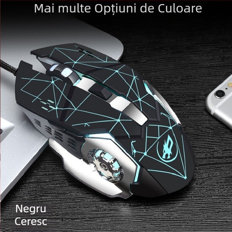 Set Fire Wolf USB tastatură mecanică și mouse pentru jocuri, cablu, macro, 3200 DPI, ergonomic, rezistent la apă, cablu de 1.8 m