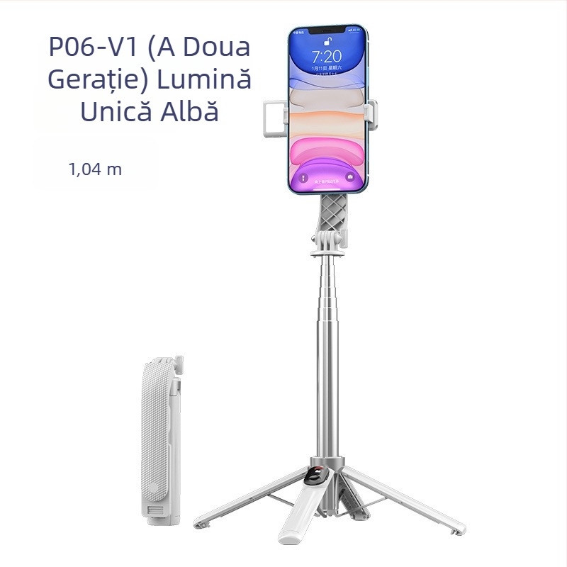 Stativ pentru telefon cu patru picioare pentru transmisiile live, cu telecomandă Bluetooth, antișoc și iluminare de completare