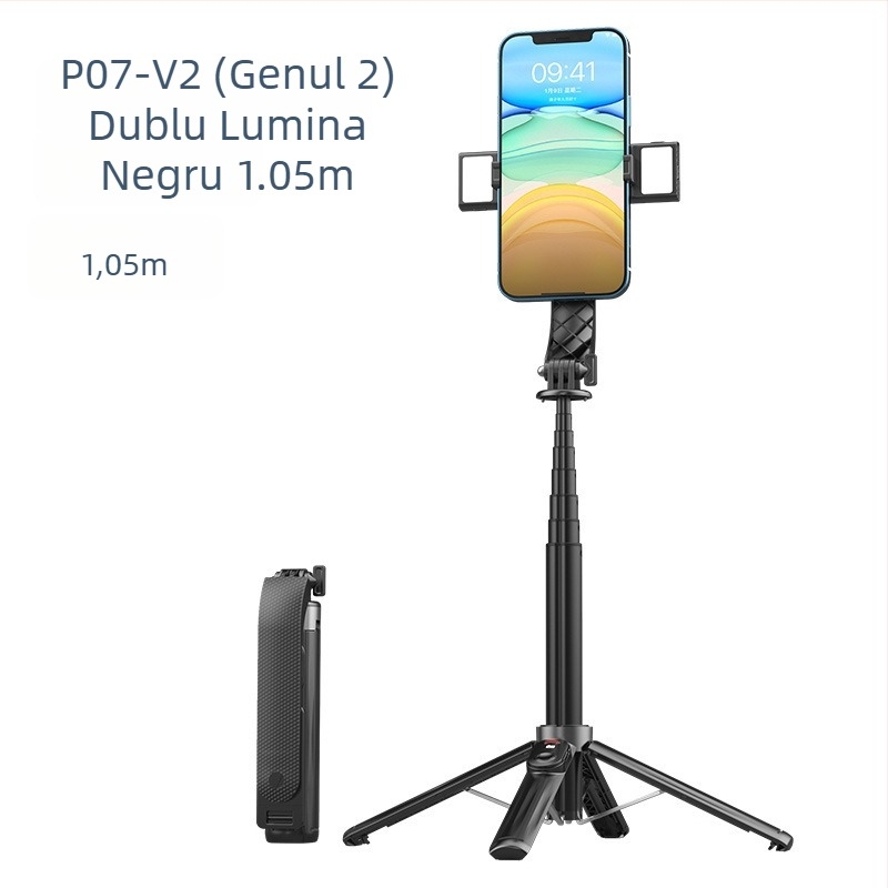 Stativ pentru telefon cu patru picioare pentru transmisiile live, cu telecomandă Bluetooth, antișoc și iluminare de completare