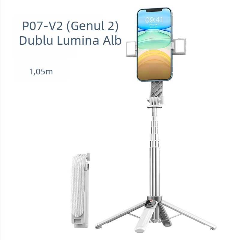 Stativ pentru telefon cu patru picioare pentru transmisiile live, cu telecomandă Bluetooth, antișoc și iluminare de completare