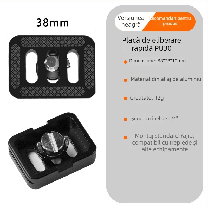 Placă de eliberare rapidă pentru cameră SLR universală – aliaj de aluminiu, seria Pu board, sarcină 2–5 kg