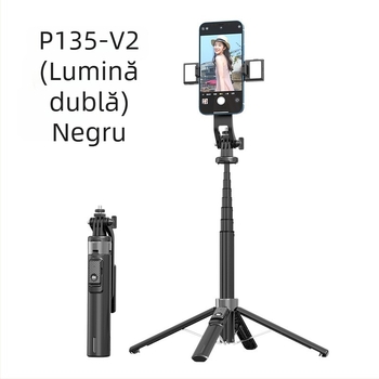 Selfie stick Bluetooth cu lumină, tub din aliaj de aluminiu, gimbal detașabil, trepied cu patru picioare pentru cameră și smartphone