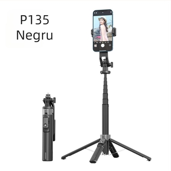 Selfie stick Bluetooth cu lumină, tub din aliaj de aluminiu, gimbal detașabil, trepied cu patru picioare pentru cameră și smartphone