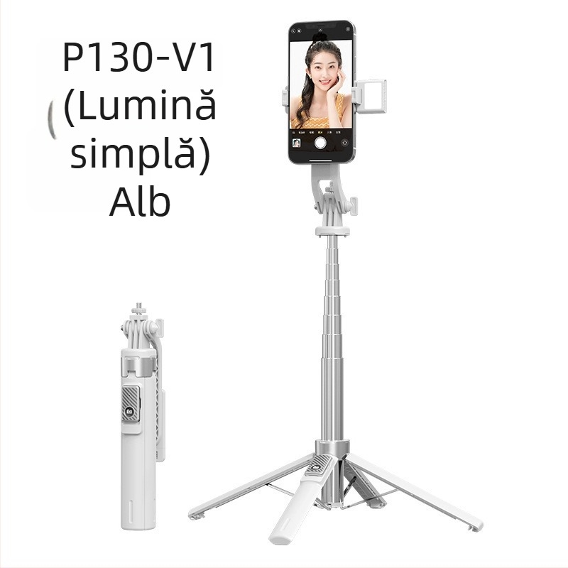 Selfie stick Bluetooth cu lumină, tub din aliaj de aluminiu, gimbal detașabil, trepied cu patru picioare pentru cameră și smartphone