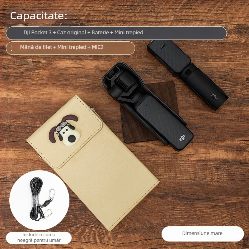 Geantă de cameră Osmo Pocket 3 pentru depozitare – exterior din piele sintetică, căptușeală din pânză, curea crossbody, unisex