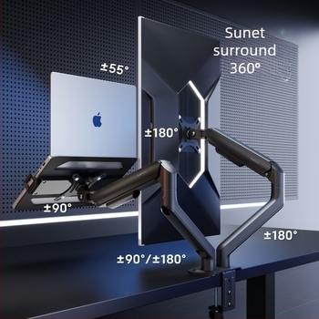 Brate North Arc suport de monitor dublu pentru birou E350-2, din aliaj de aluminiu, bază de ridicare