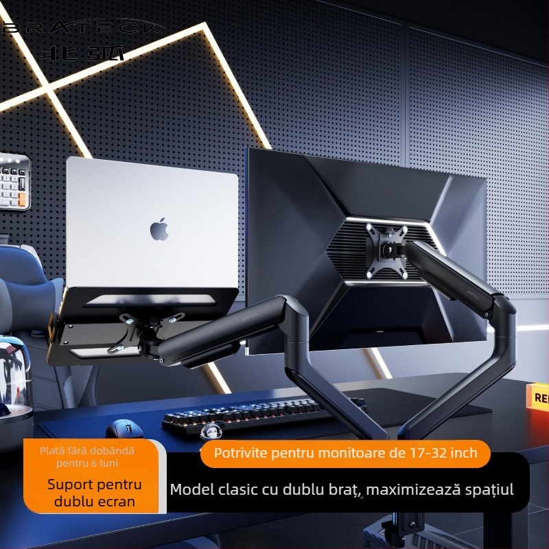 Brate North Arc suport de monitor dublu pentru birou E350-2, din aliaj de aluminiu, bază de ridicare