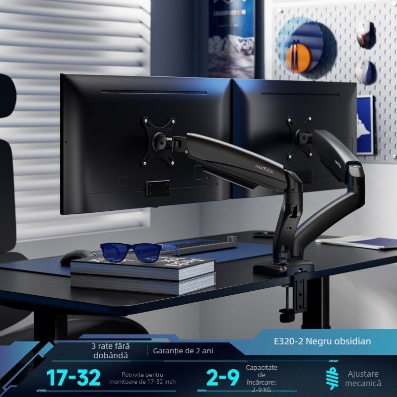 Brate North Arc suport de monitor dublu pentru birou E350-2, din aliaj de aluminiu, bază de ridicare