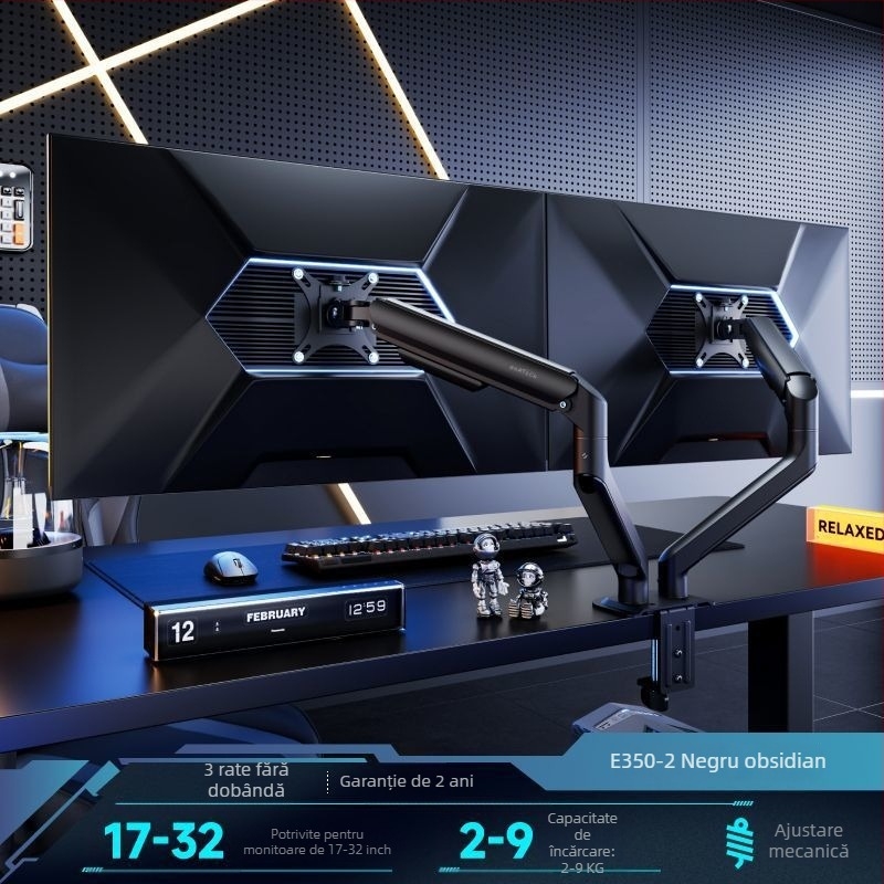 Brate North Arc suport de monitor dublu pentru birou E350-2, din aliaj de aluminiu, bază de ridicare