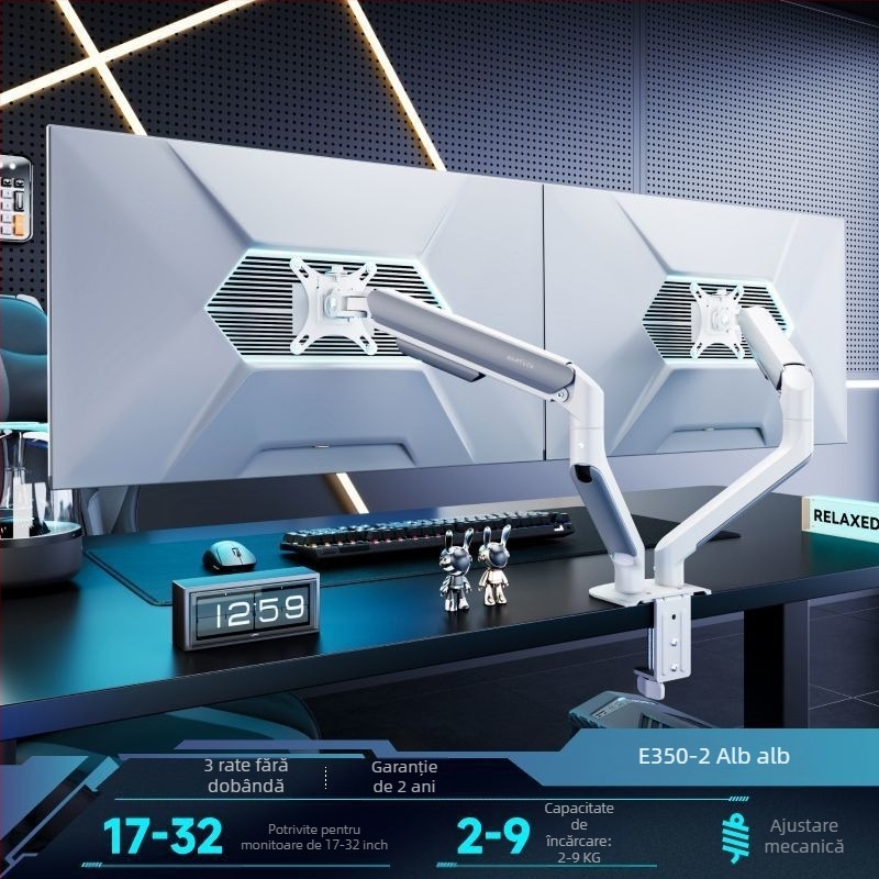 Brate North Arc suport de monitor dublu pentru birou E350-2, din aliaj de aluminiu, bază de ridicare