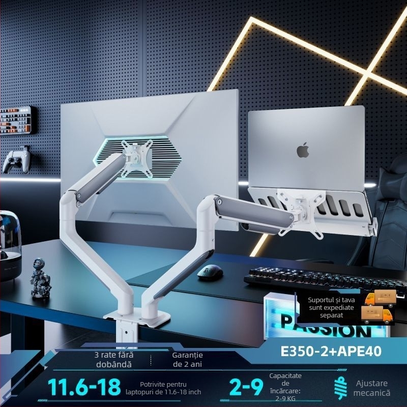 Brate North Arc suport de monitor dublu pentru birou E350-2, din aliaj de aluminiu, bază de ridicare