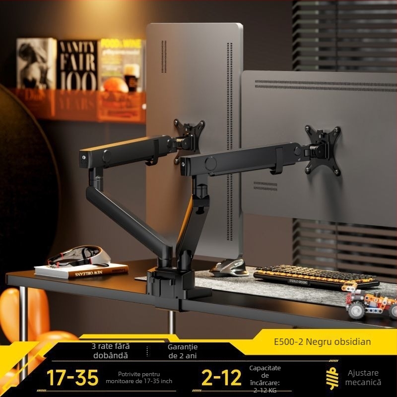 Brate North Arc suport de monitor dublu pentru birou E350-2, din aliaj de aluminiu, bază de ridicare