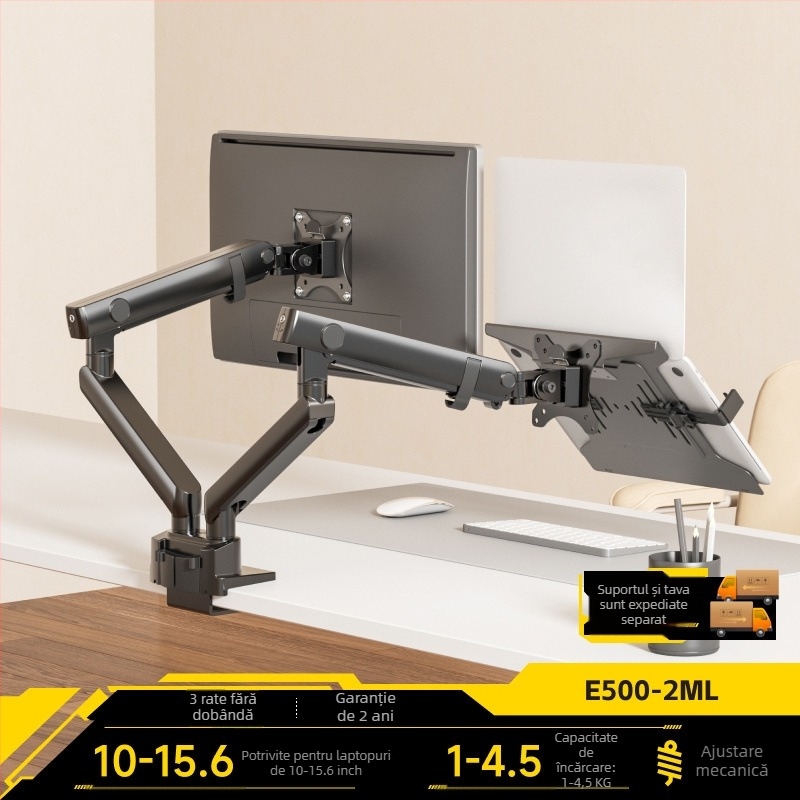 Brate North Arc suport de monitor dublu pentru birou E350-2, din aliaj de aluminiu, bază de ridicare