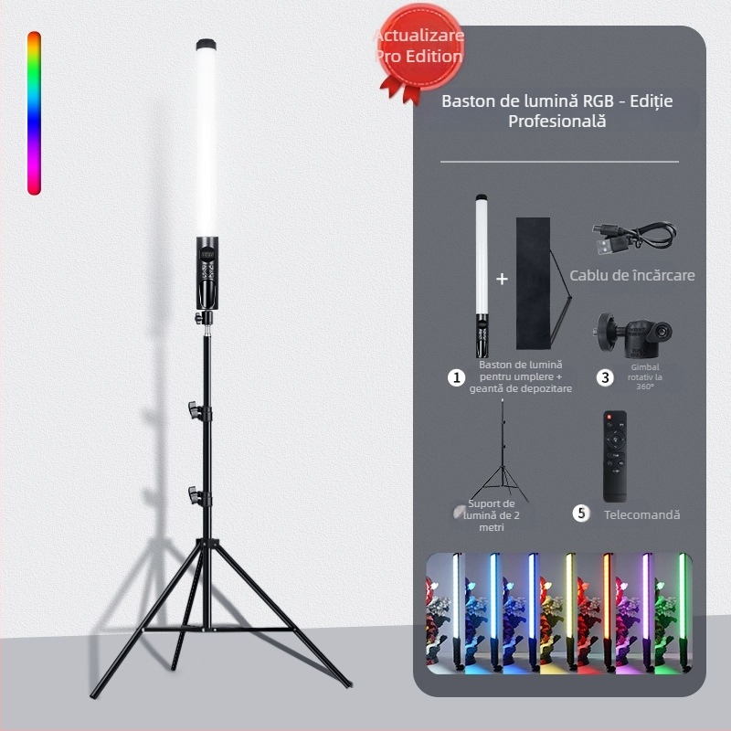 Lumină portabilă pentru fotografie HM-BD, LED RGB, 10W, reglabilă, alimentare independentă Type-C, rază 1–2 m