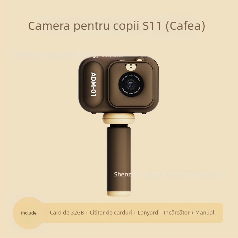 Cameră foto pentru copii S11 – ecran LCD 2.4''; stocare TF card; autonomie baterie 1–3 ore; funcții: video, fotografii, temporizator, jocuri