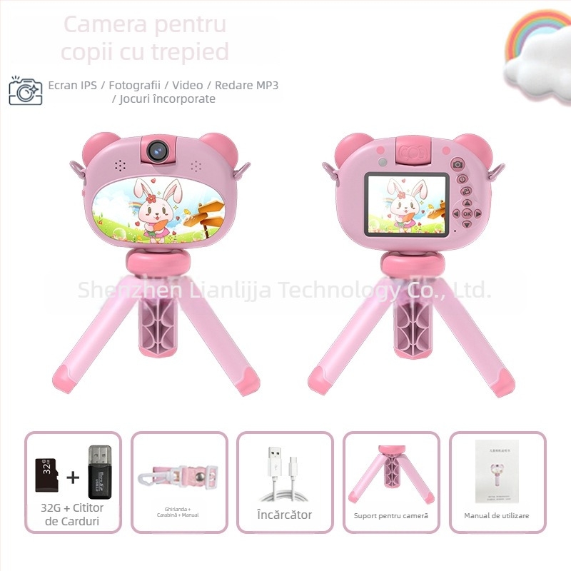 Cameră foto pentru copii S11 – ecran LCD 2.4''; stocare TF card; autonomie baterie 1–3 ore; funcții: video, fotografii, temporizator, jocuri