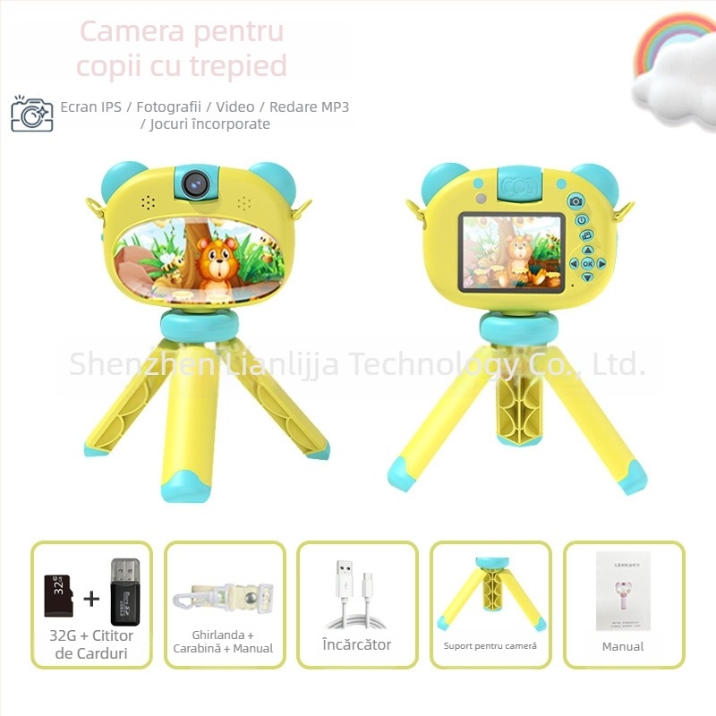 Cameră foto pentru copii S11 – ecran LCD 2.4''; stocare TF card; autonomie baterie 1–3 ore; funcții: video, fotografii, temporizator, jocuri