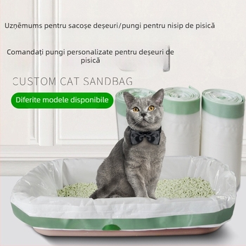 Geantă pentru nisip de pisică cu șnur și mâner, HDPE îngroșat, stil rulat