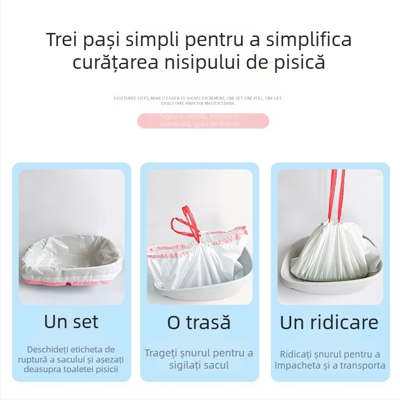 Geantă pentru nisip de pisică cu șnur și mâner, HDPE îngroșat, stil rulat