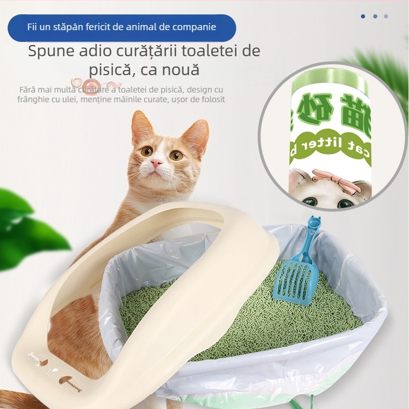 Geantă pentru nisip de pisică cu șnur și mâner, HDPE îngroșat, stil rulat