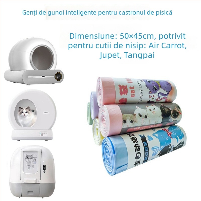 Geantă pentru nisip de pisică cu șnur și mâner, HDPE îngroșat, stil rulat