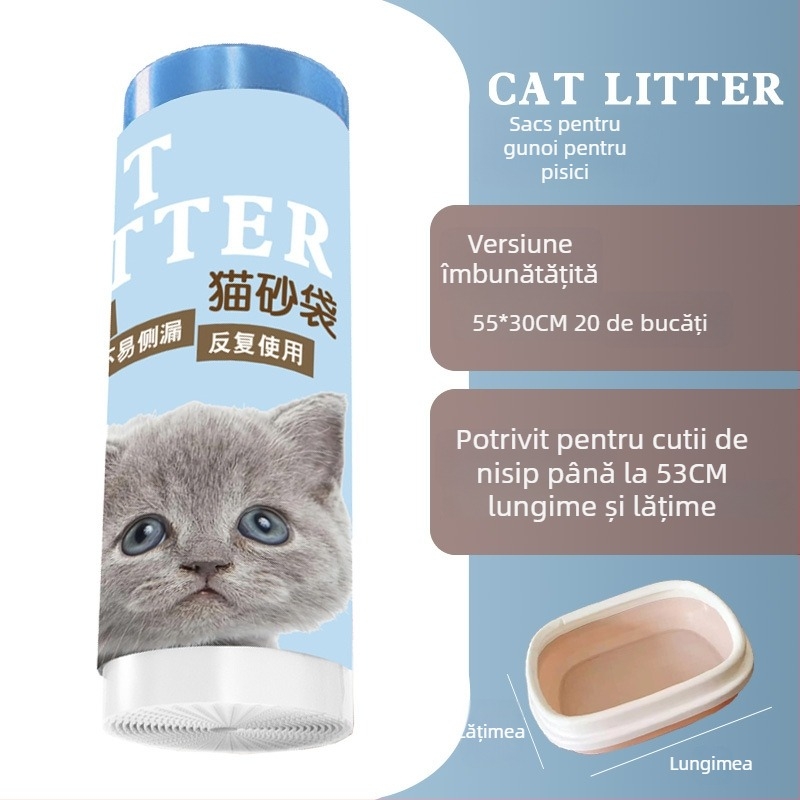 Geantă pentru nisip de pisică cu șnur și mâner, HDPE îngroșat, stil rulat