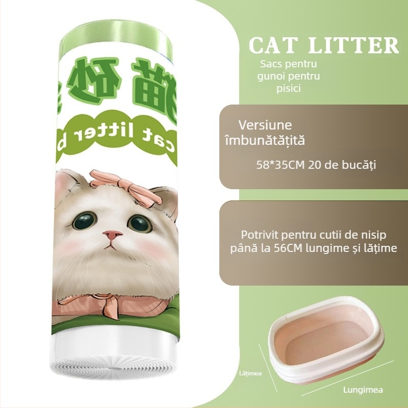 Geantă pentru nisip de pisică cu șnur și mâner, HDPE îngroșat, stil rulat