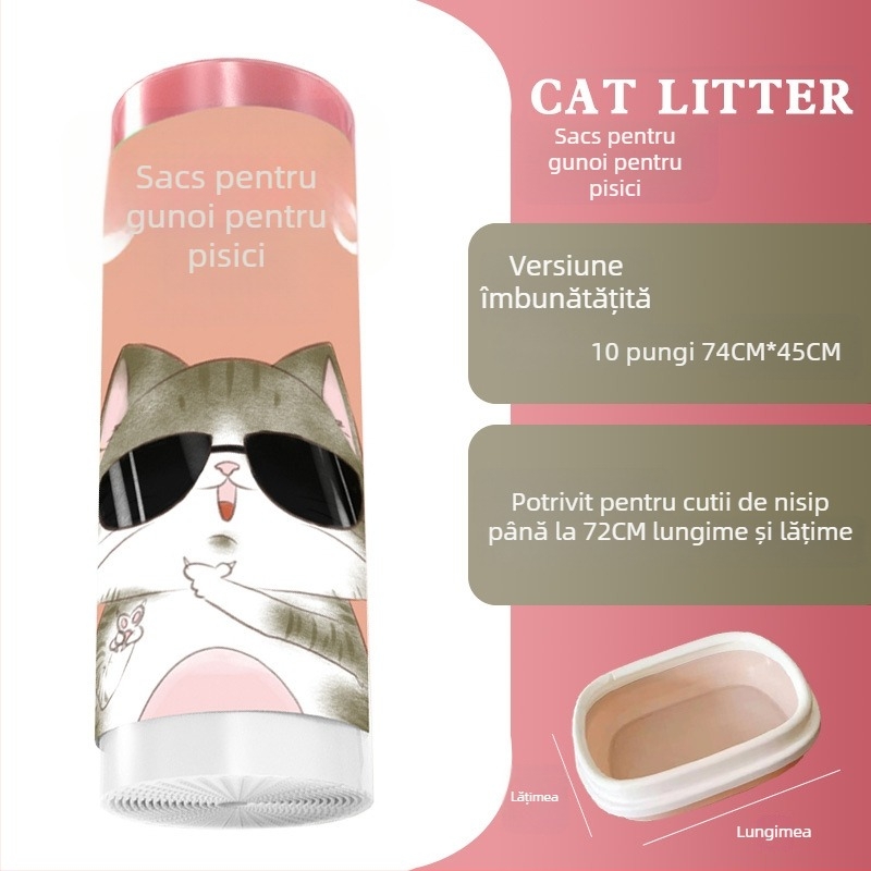 Geantă pentru nisip de pisică cu șnur și mâner, HDPE îngroșat, stil rulat