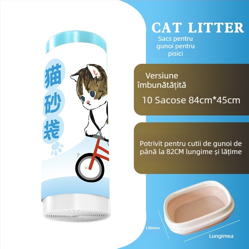 Geantă pentru nisip de pisică cu șnur și mâner, HDPE îngroșat, stil rulat