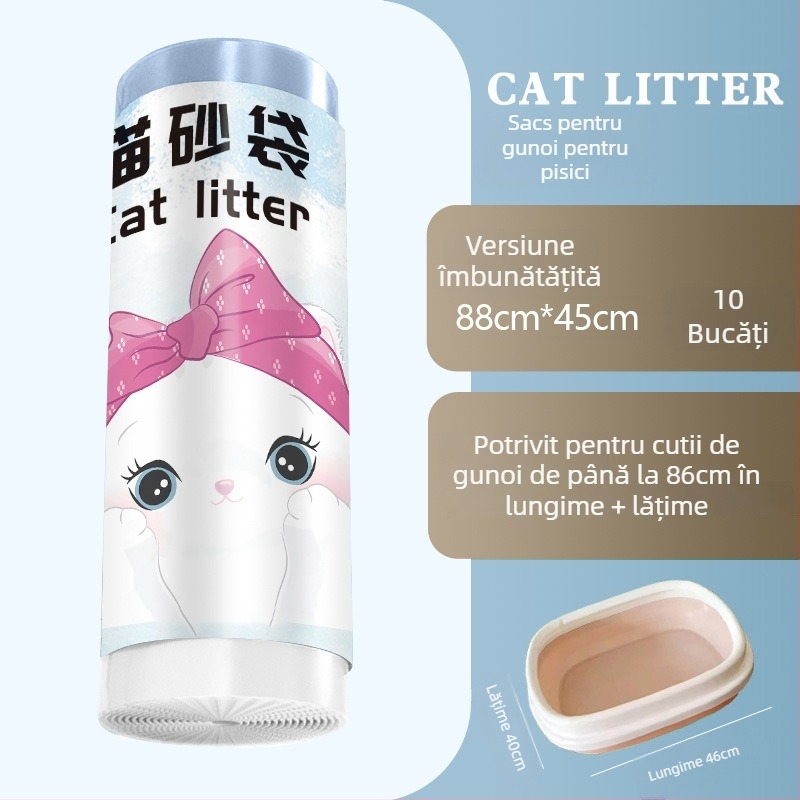 Geantă pentru nisip de pisică cu șnur și mâner, HDPE îngroșat, stil rulat